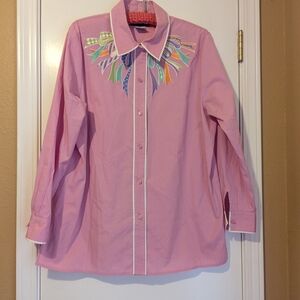 Bob Mackie Pink Button Down Shirt with Multicolored Embroidery